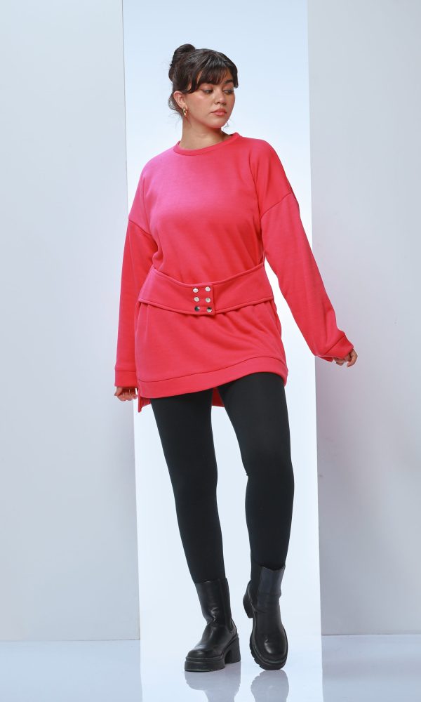 Sweatshirt with Waist Belt - Fuchsia