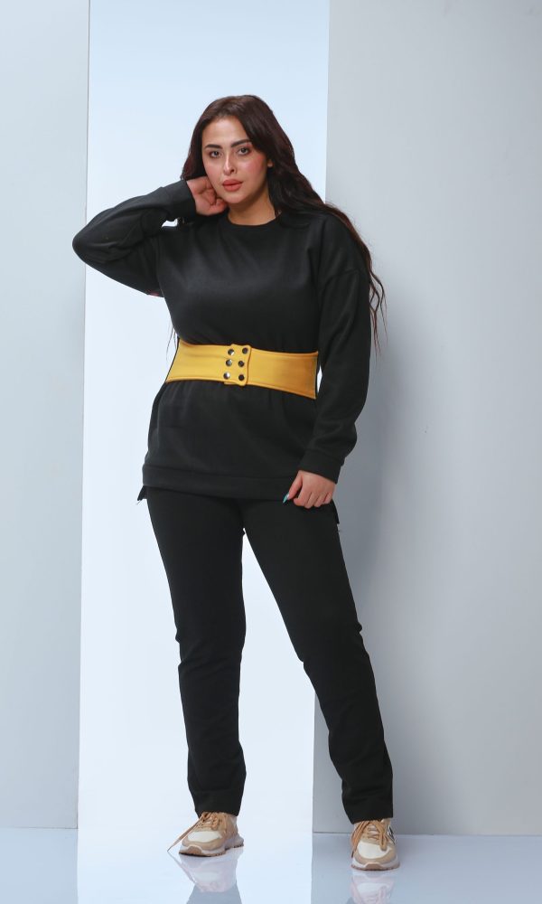 Sweatshirt with Waist Belt - Black/Yellow