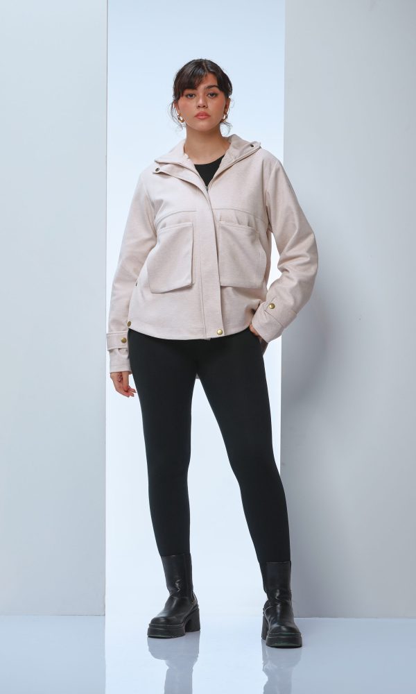 Hooded Wool Jacket - Beige