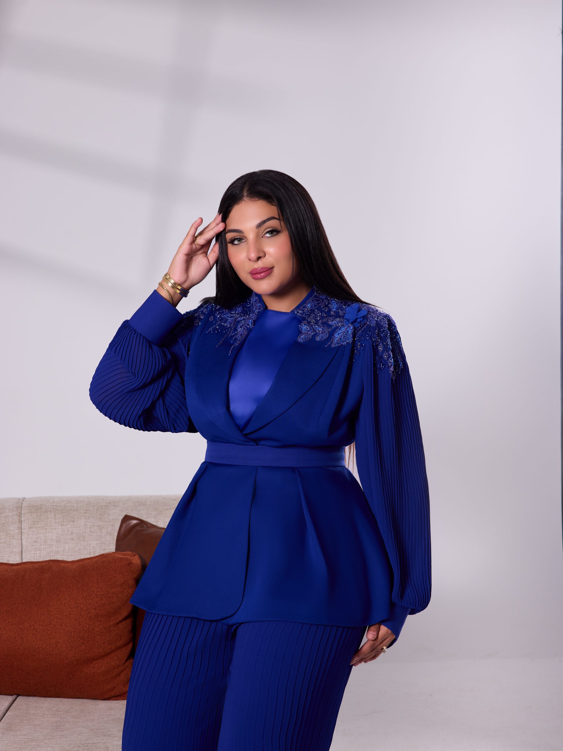 Embroidered Shoulder Royal Blue Suit