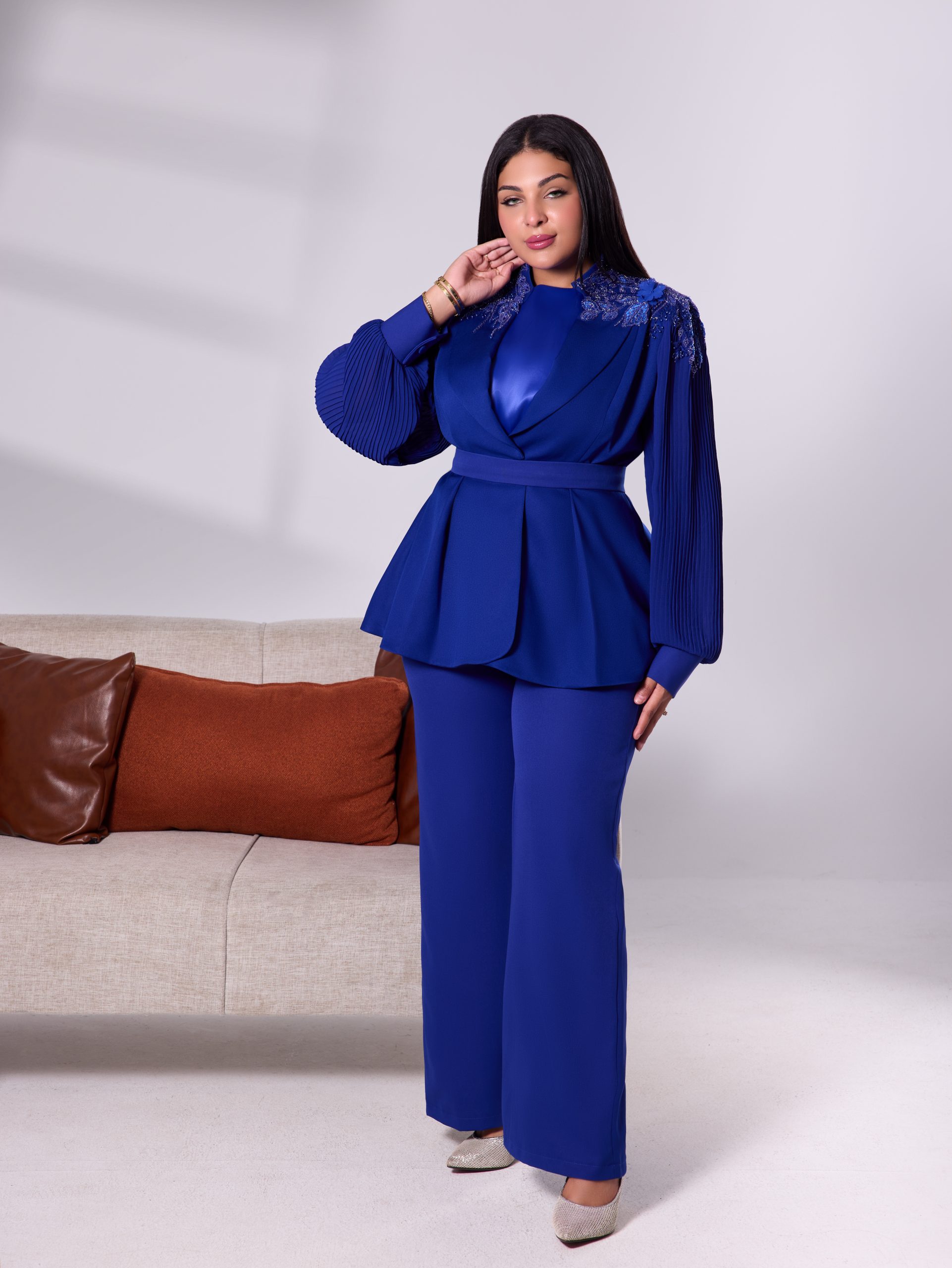 Embroidered Shoulder Royal Blue Suit - Image 2
