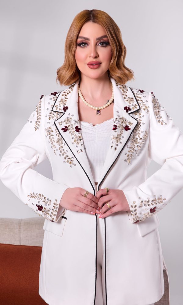 Crystal Bloom White Statement Blazer