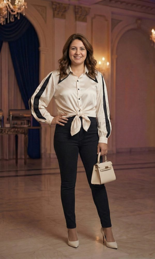 Elegant Blouse with Modern Striped Sleeves