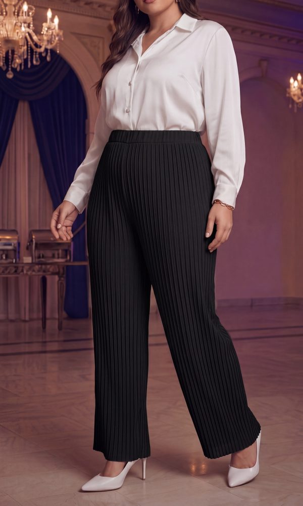 Pleated Crepe Chiffon Black Pants