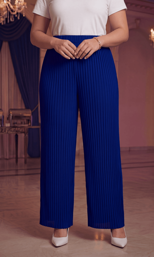 Pleated Crepe Chiffon Royal Blue Pants