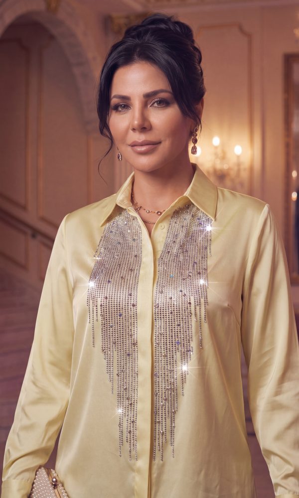 The Embellished Citrine Silk-Satin Blouse