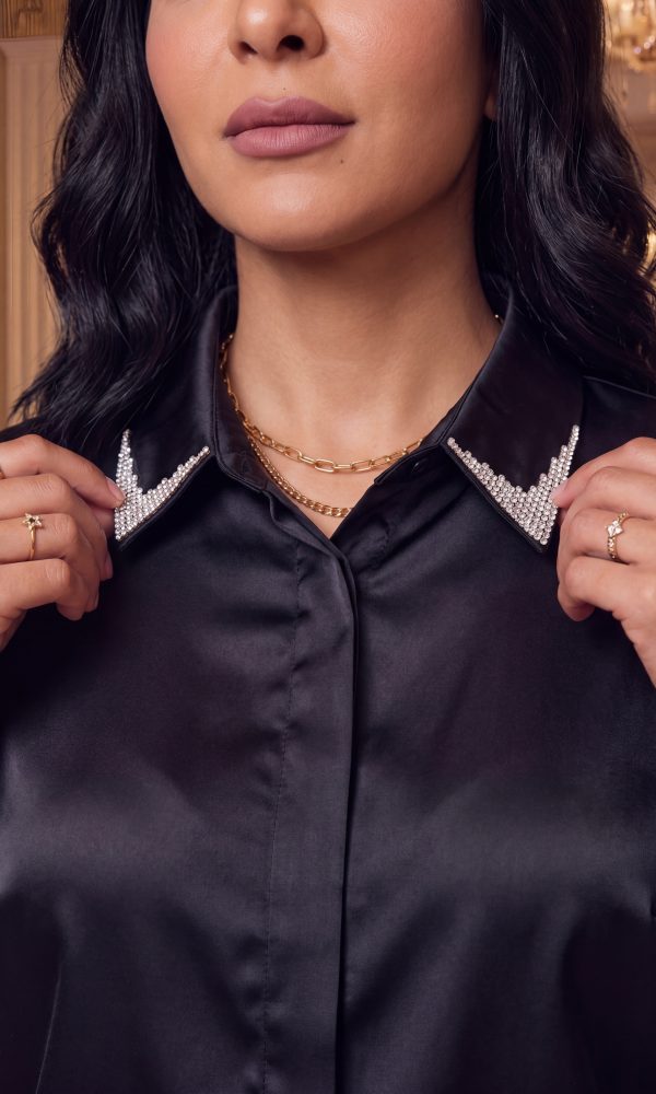 The Embellished Noir Silk Silhouette