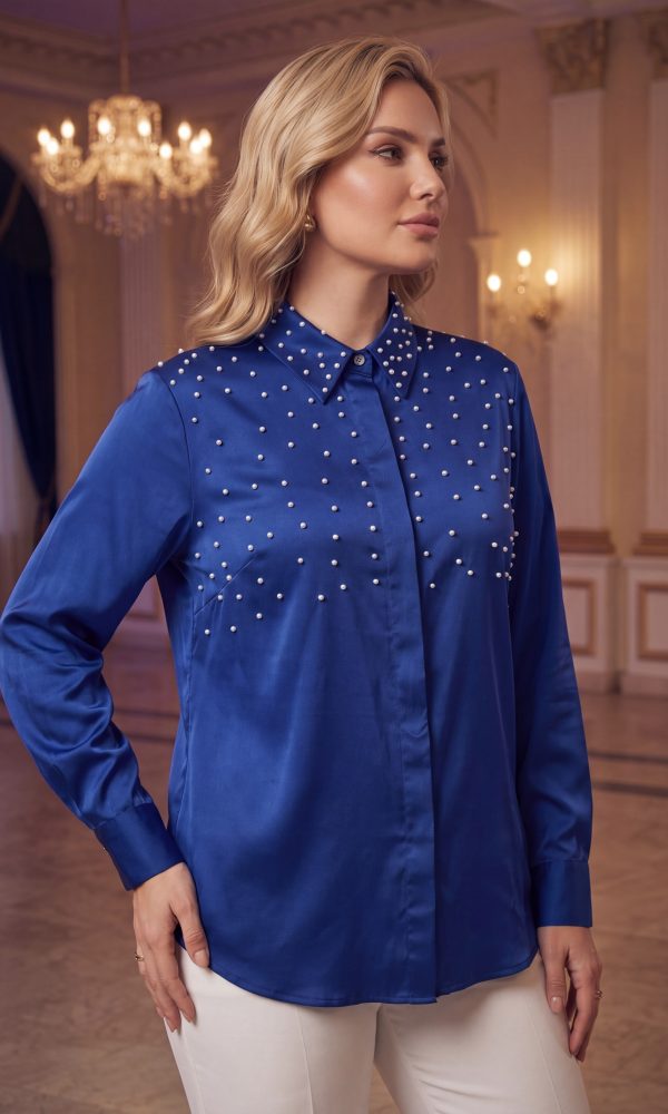 Royal Blue Pearly Satin Blouse