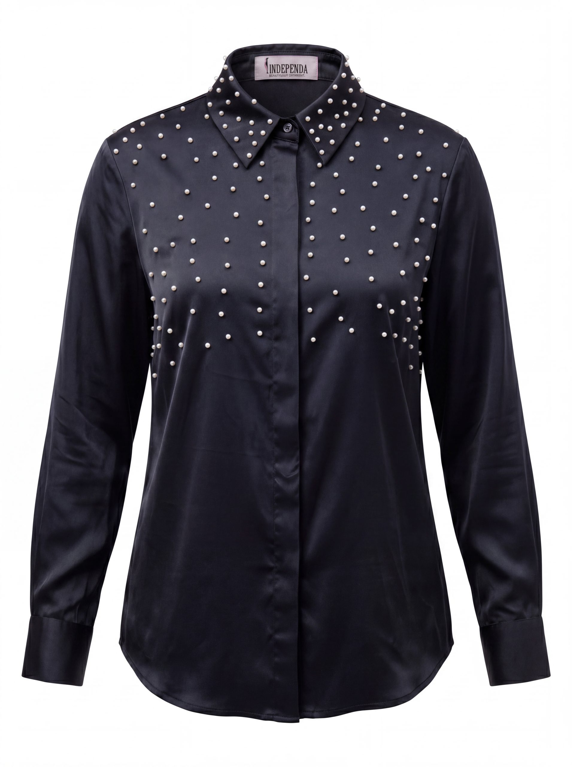 The Pearl-Embellished Black Satin Blouse - Image 3