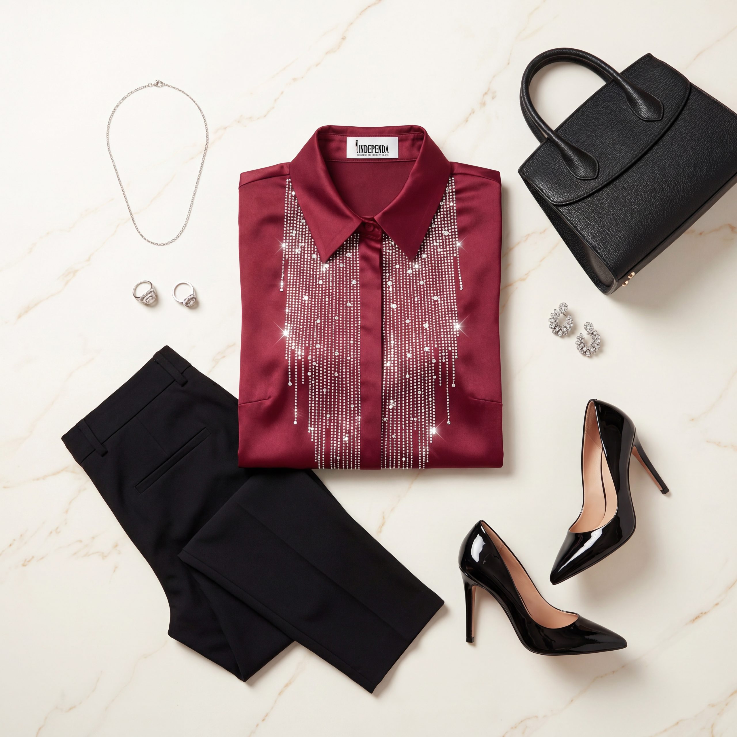Rhinestone Waterfall Burgundy Blouse - Image 4