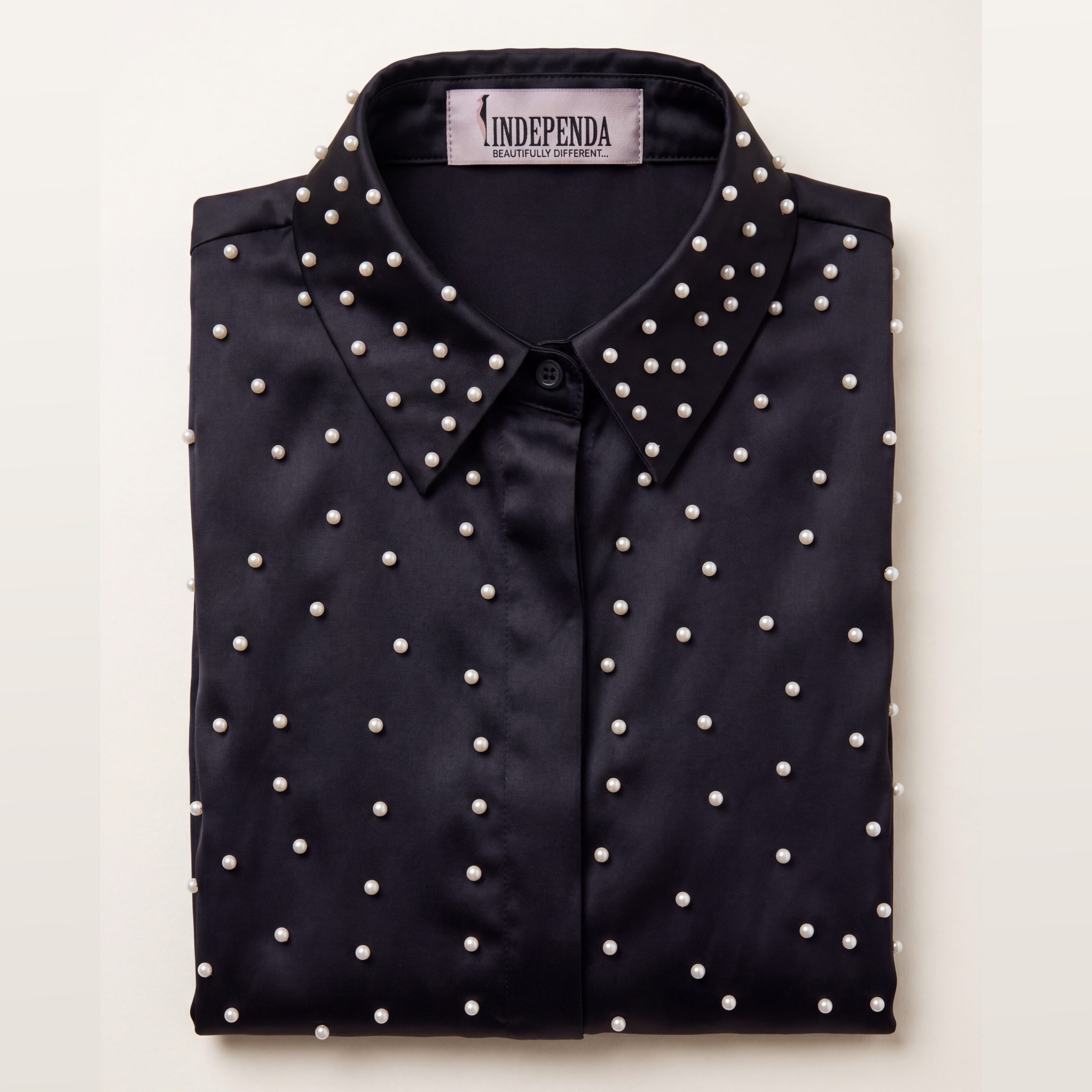 The Pearl-Embellished Black Satin Blouse - Image 4