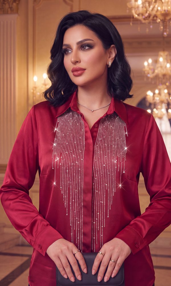 Rhinestone Waterfall Burgundy Blouse