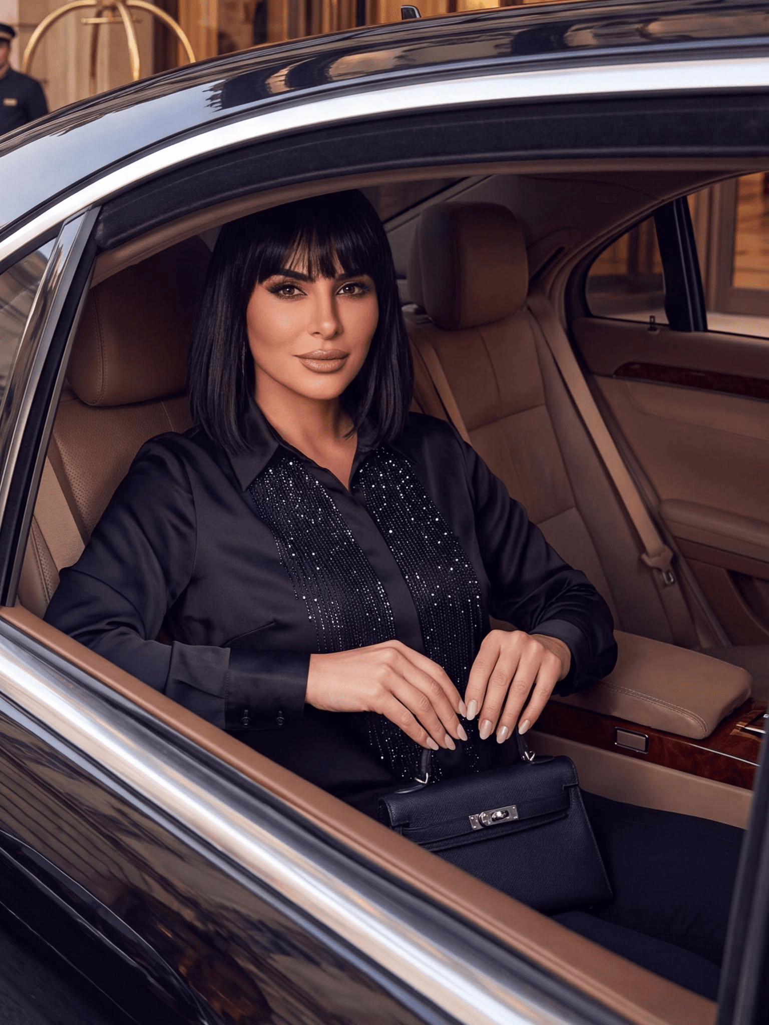 The Noir Cascading Crystal Black Satin Blouse - Image 2