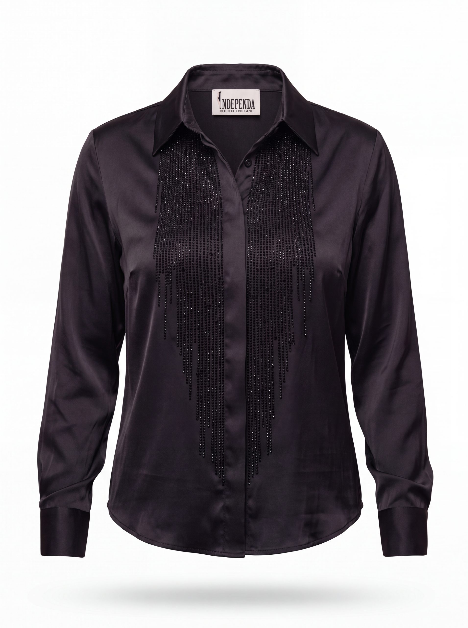 The Noir Cascading Crystal Black Satin Blouse - Image 5