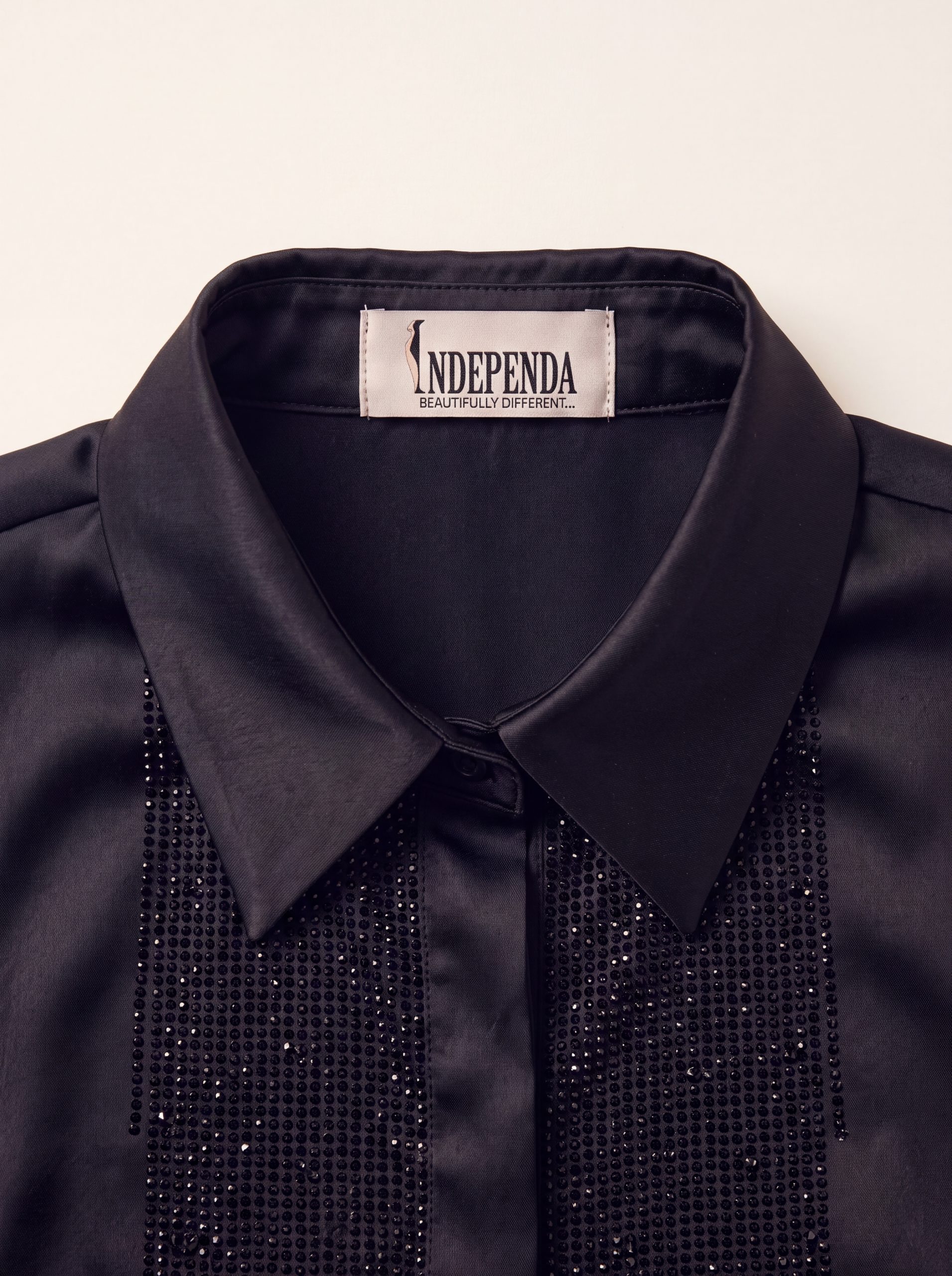 The Noir Cascading Crystal Black Satin Blouse - Image 4