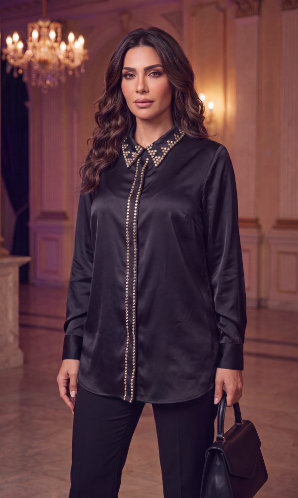 The Obsidian Crystal-Embellished Satin Shirt